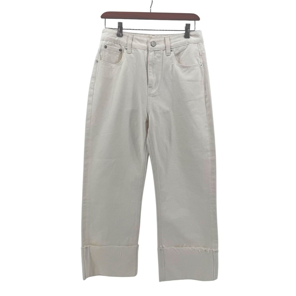 White Cuffed Cropped Jeans Women's 4/6 NWT Straight Leg High Rise Sample